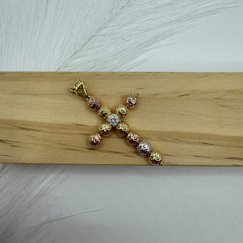 Pendente croce sfere multicolor oro e zirconi oro