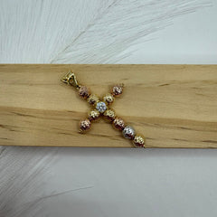 Pendente croce sfere multicolor oro e zirconi oro