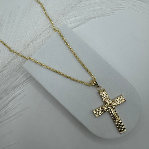 Collana fune con croce scatolare oro