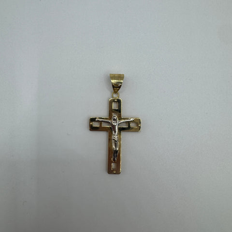 Pendente croce doppia lastra bicolor oro