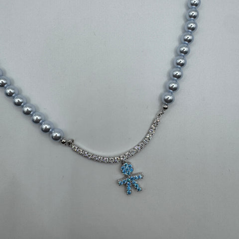 collana perle con bimbo con zirconi Argento 925