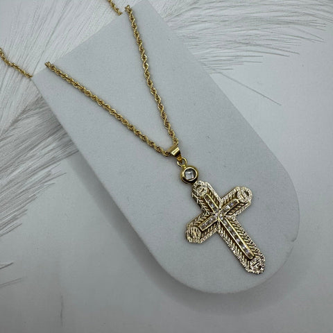 Collana fune con croce zirconi e oro