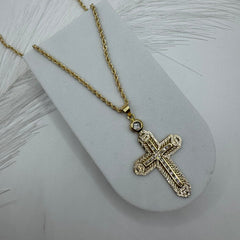Collana fune con croce zirconi e oro