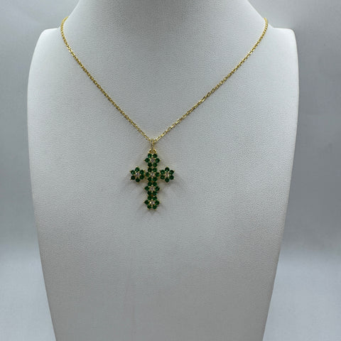 collana con croce fiore con zirconi Argento
