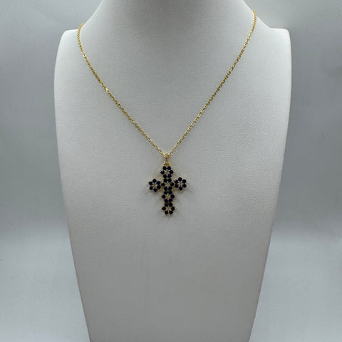 collana con croce fiore con zirconi Argento
