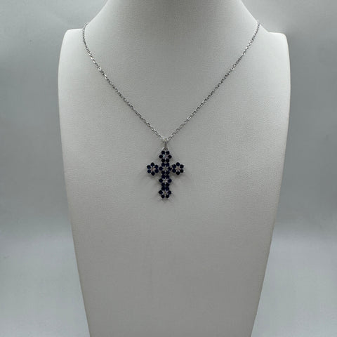 collana con croce fiore con zirconi Argento