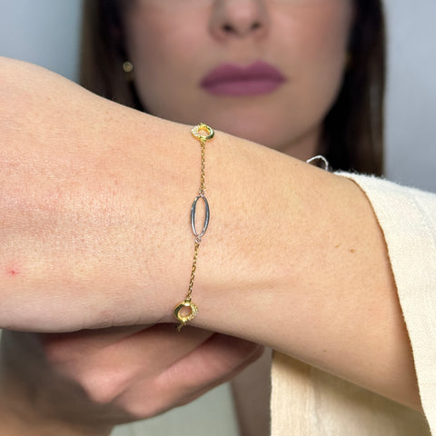 Bracciale catena bicolor con zirconi oro