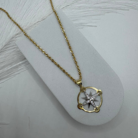 Collana fune con rosa dei venti zirconi oro
