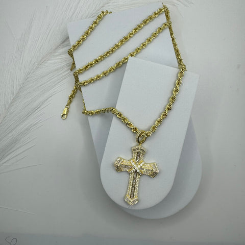 Collana fune con croce gold Argento con zirconi
