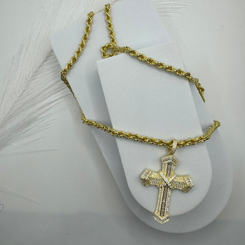 Collana fune con croce gold Argento con zirconi