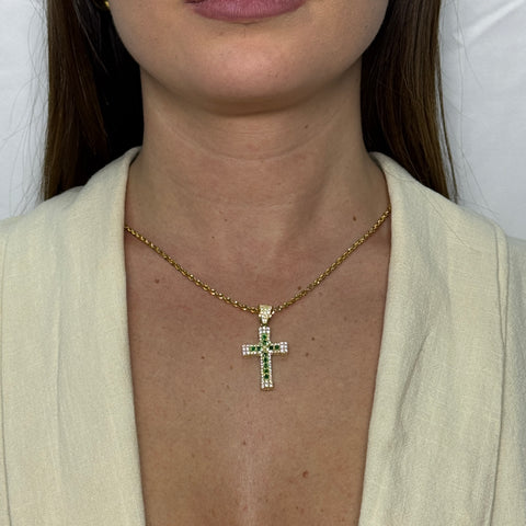 Collana fune iride con croce zirconata oro