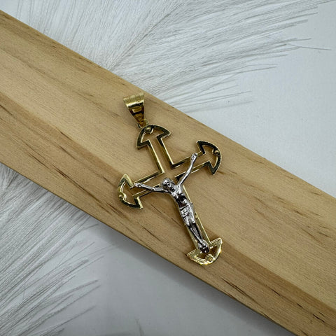 Pendente croce doppia lastra bicolor oro