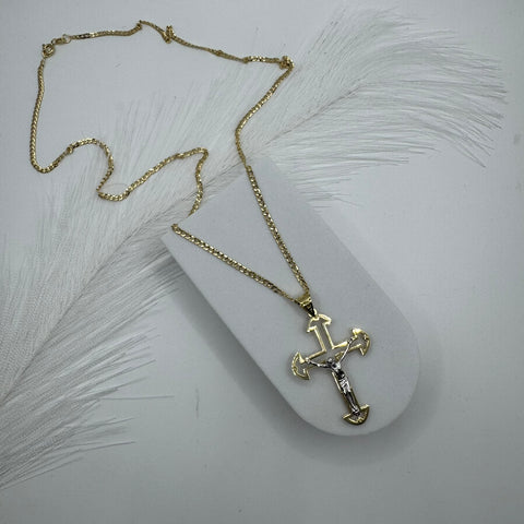 Collana croce doppia lastra bicolor oro