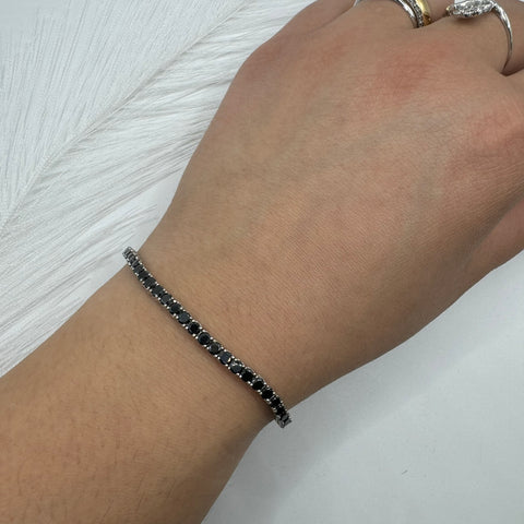 Bracciale tennis argento con zirconi neri