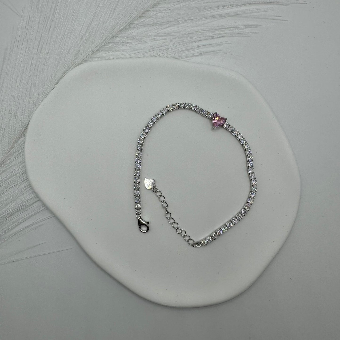 Bracciale tennis cuore argento con zirconi