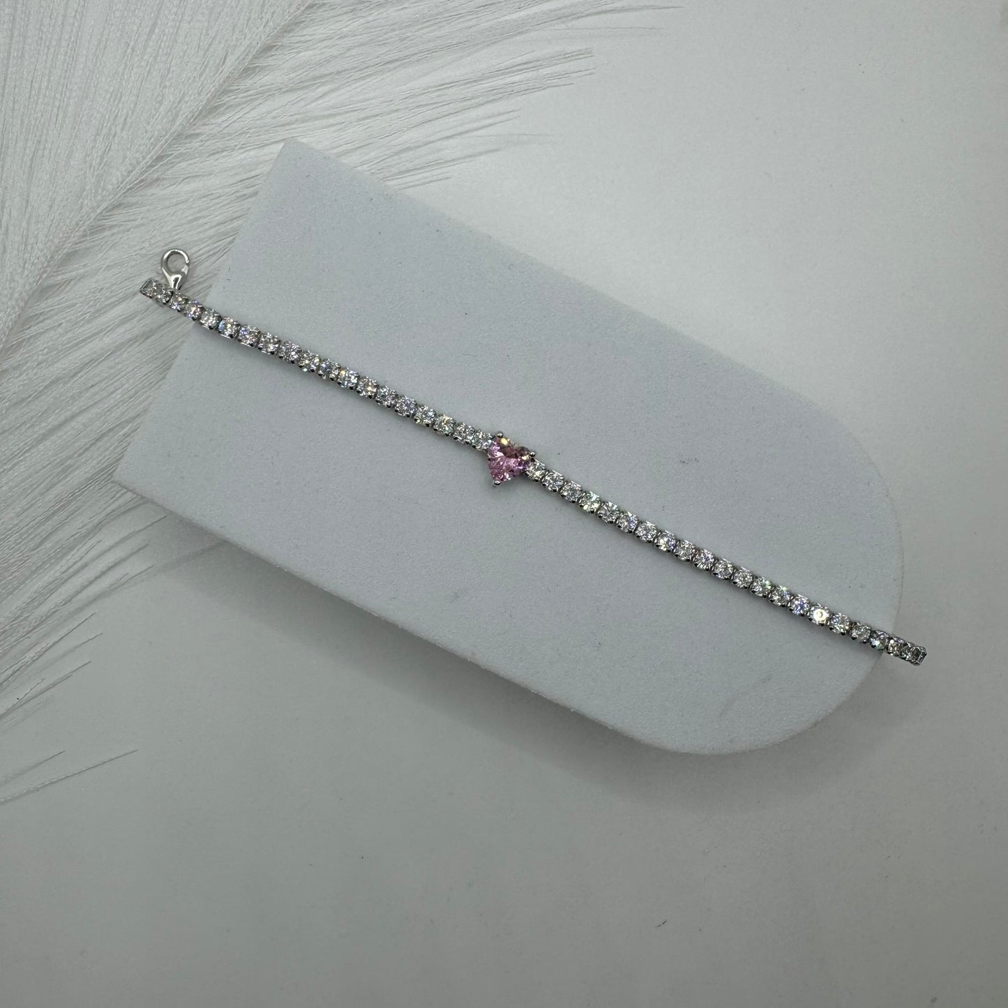 Bracciale tennis cuore argento con zirconi