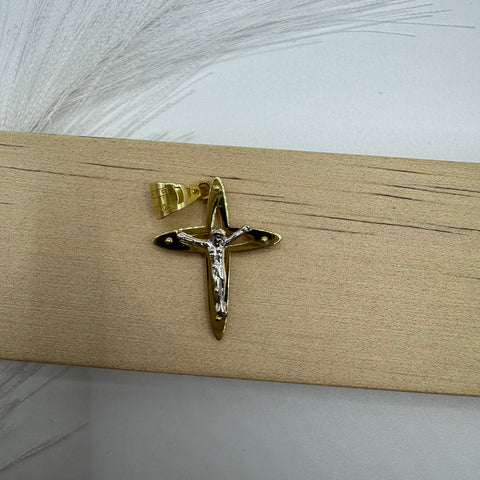 Pendente croce doppia lastra bicolor oro