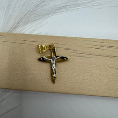 Pendente croce doppia lastra bicolor oro