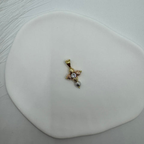 Pendente croce sfere multicolor oro e zirconi