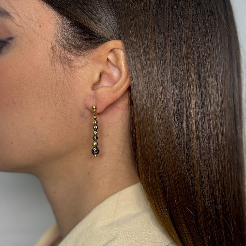 Orecchini pendente sfere bicolor oro