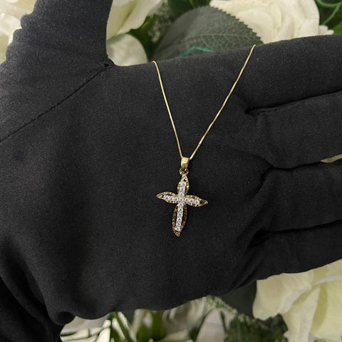 Collana veneziana con croce esile oro e zirconi