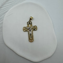 Pendente croce doppia lastra bicolor oro