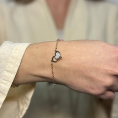 Bracciale cuore pendente con zirconi oro