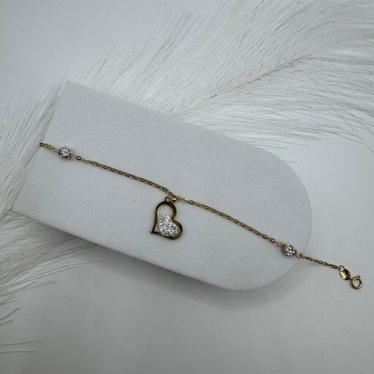 Bracciale cuore pendente con zirconi oro