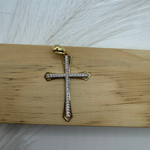 Pendente croce esile con zirconi oro