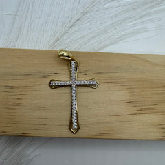 Pendente croce esile con zirconi oro