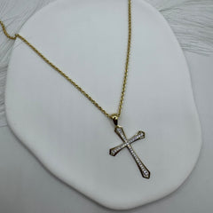 Collana fune con croce esile con zirconi oro