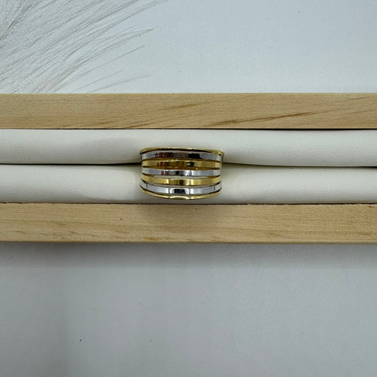 Anello fascia bicolor oro