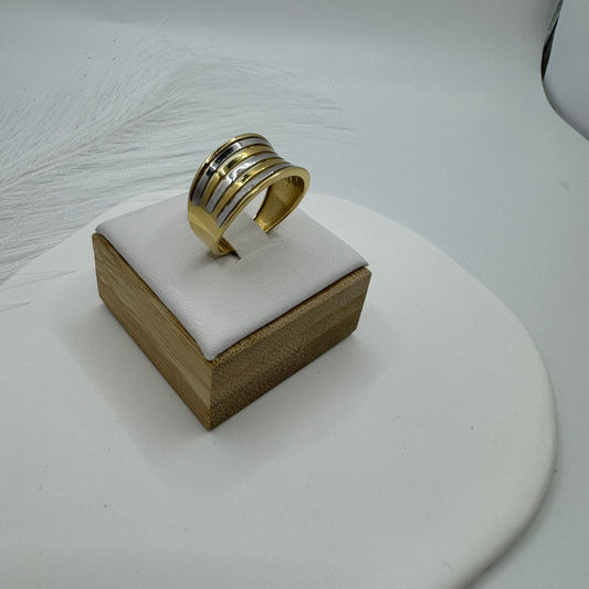 Anello fascia bicolor oro