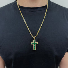 Collana rudy con croce oro e zirconi verdi