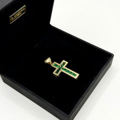 Pendente croce con zirconi verdi in oro