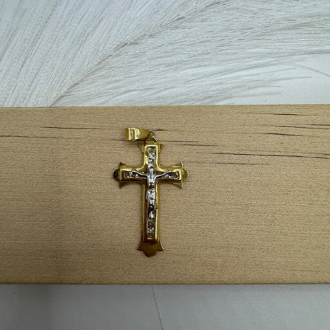 Pendente croce bicolor con zirconi oro