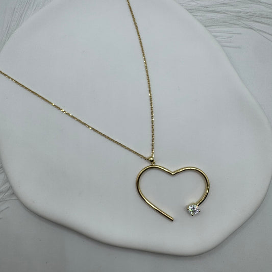 Collana rollò con cuore zirconi e oro
