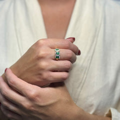 Anello trilogy rettangolo con zirconi oro