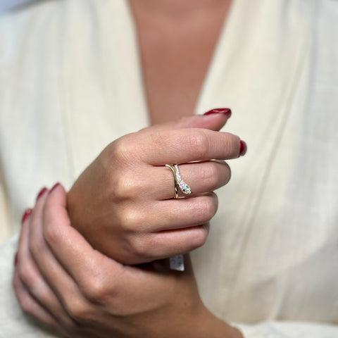 Anello serpente zirconi e oro
