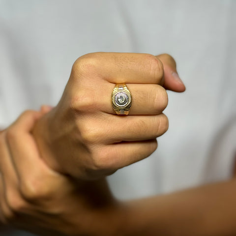 Anello Uomo scudo solitario bicolor oro