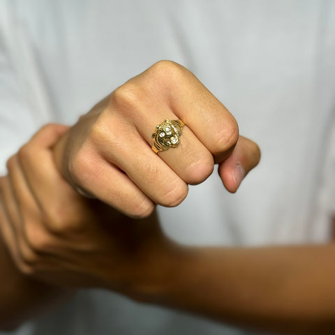 Anello Uomo testa leone zirconi e oro