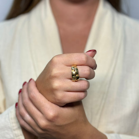 Anello fascia bombè alternato oro