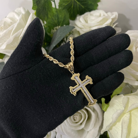 Collana fune con croce zirconi oro