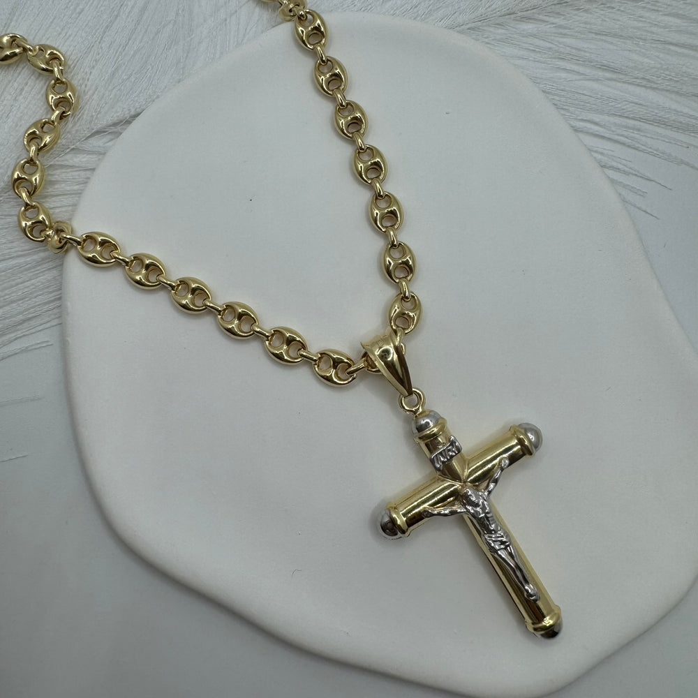 Collana marinara con croce bombè bicolor oro