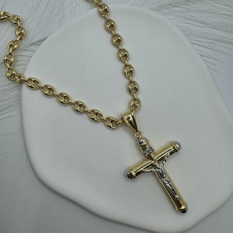 Collana marinara con croce bombè bicolor oro