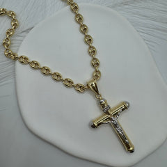 Collana marinara con croce bombè bicolor oro