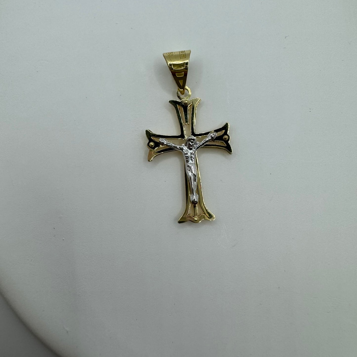 Pendente croce doppia lastra bicolor oro