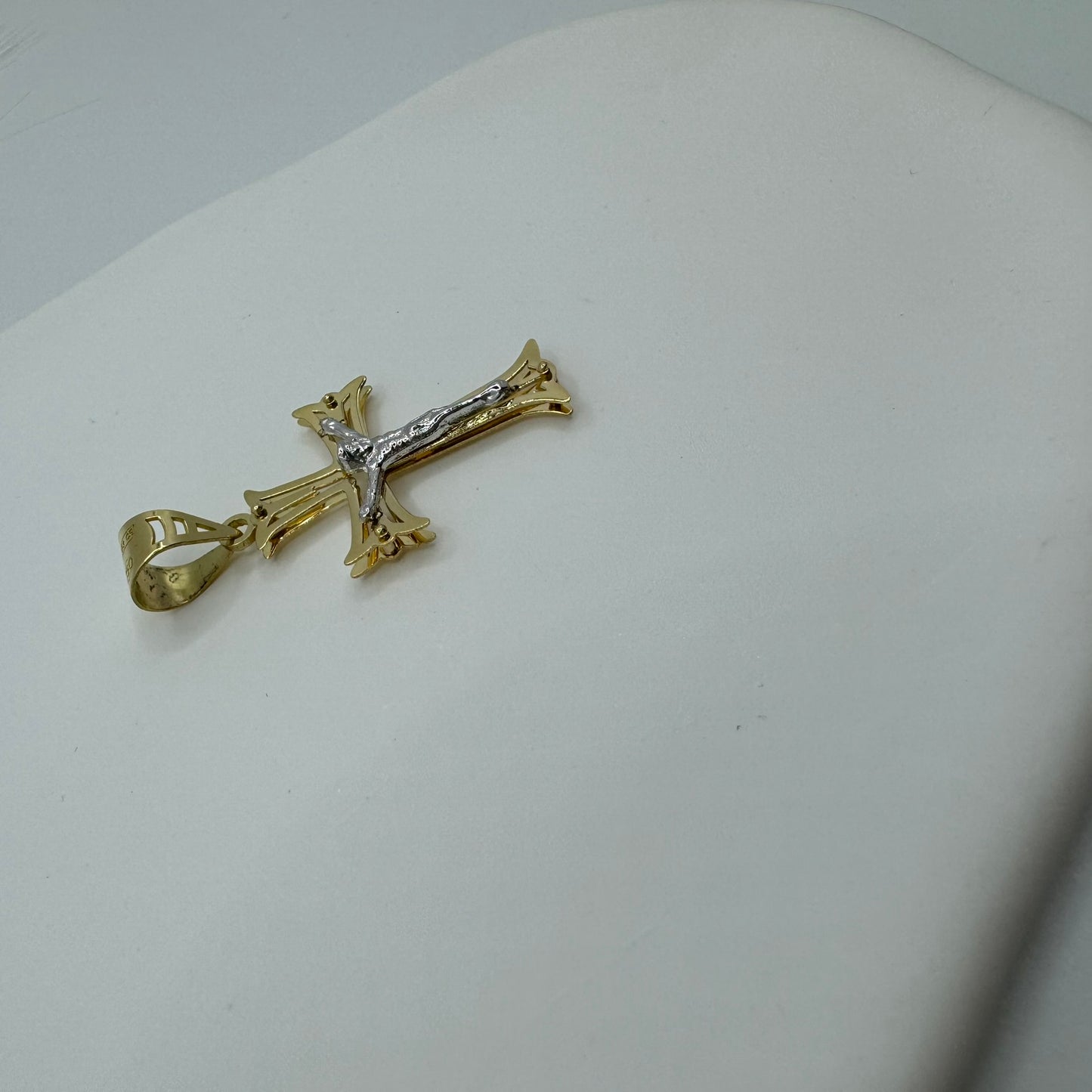 Pendente croce doppia lastra bicolor oro
