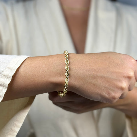 Bracciale fune voluminoso liscio/martellato oro