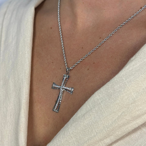 Collana fune con croce zirconi e oro